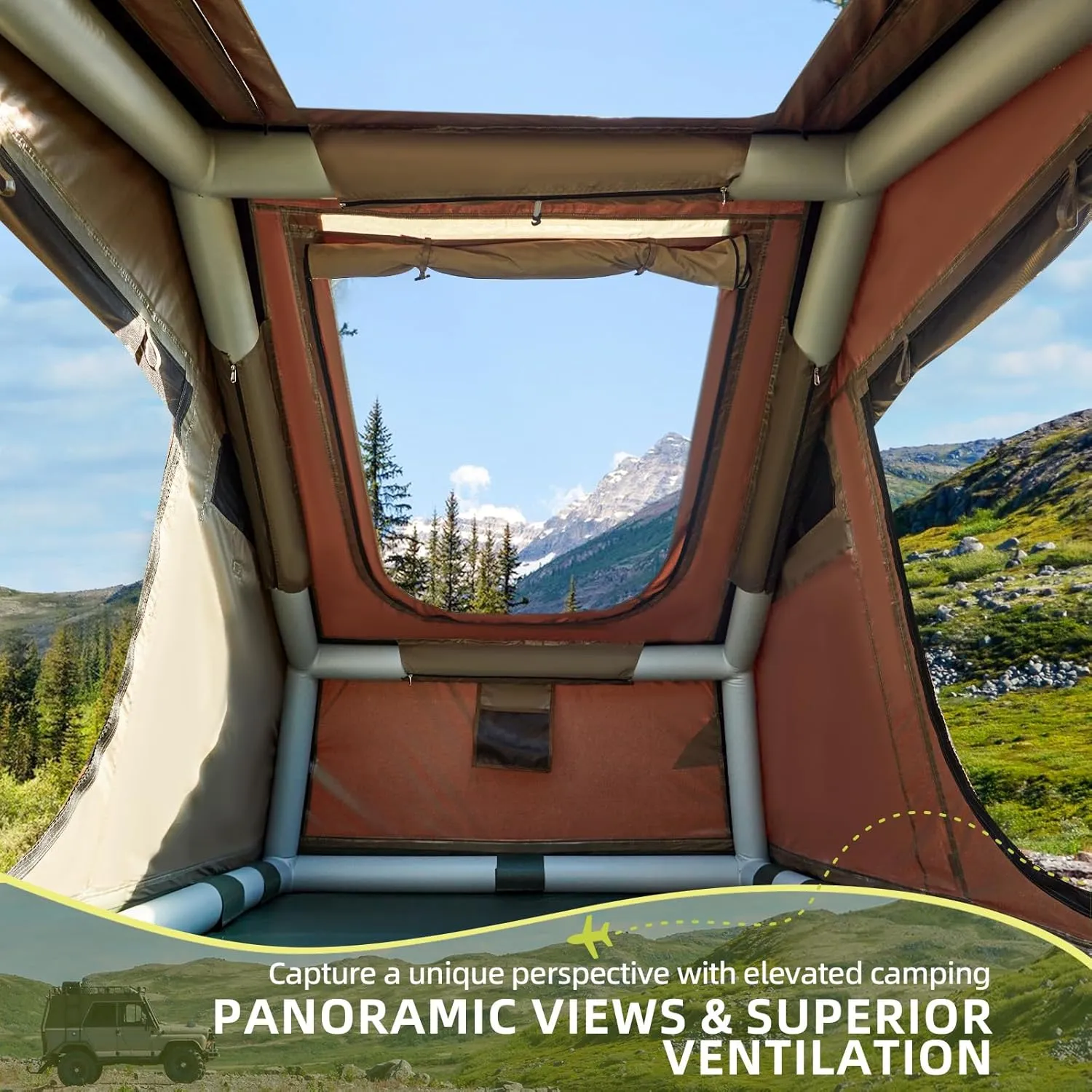 Yoleny 4/6/8/10/12 Person Inflatable Camping Tent with Extended Canopy, Mesh Windows & Pump, 4 Season Glamping Tent with 1-2 Room, Upgraded Waterproof Oxford, Easy Setup