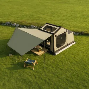 Yoleny 4/6/8/10/12 Person Inflatable Camping Tent with Extended Canopy, Mesh Windows & Pump, 4 Season Glamping Tent with 1-2 Room, Upgraded Waterproof Oxford, Easy Setup