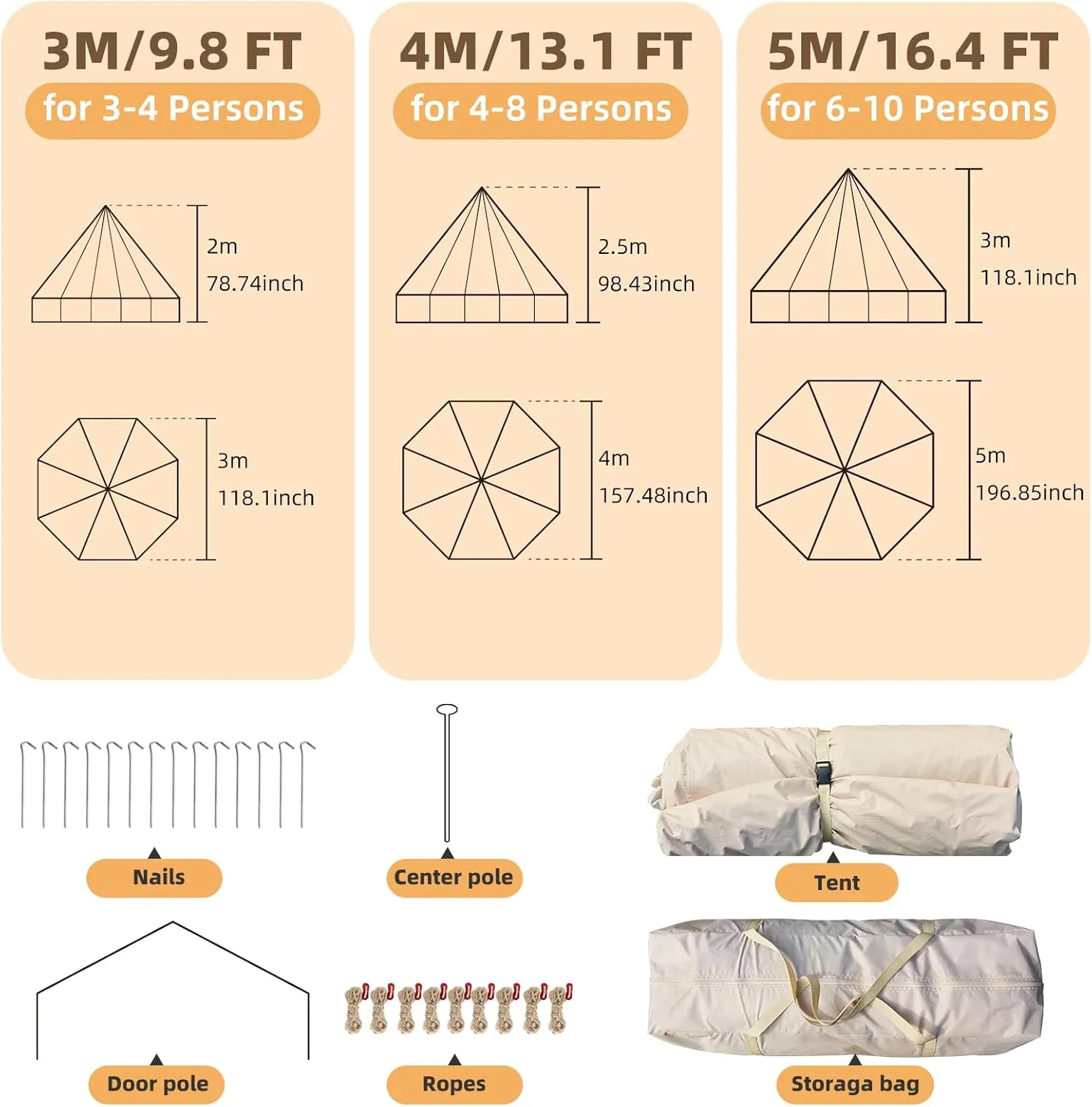 YOLENY Bell Ten 4/6/8/10 Person 4 Season, Yurt Tent Waterproof Glamping Tents w/Stove Jack for Family Camping Outdoor Party, Glamping Tents for Camping - 9.8/13.1/16.4FT