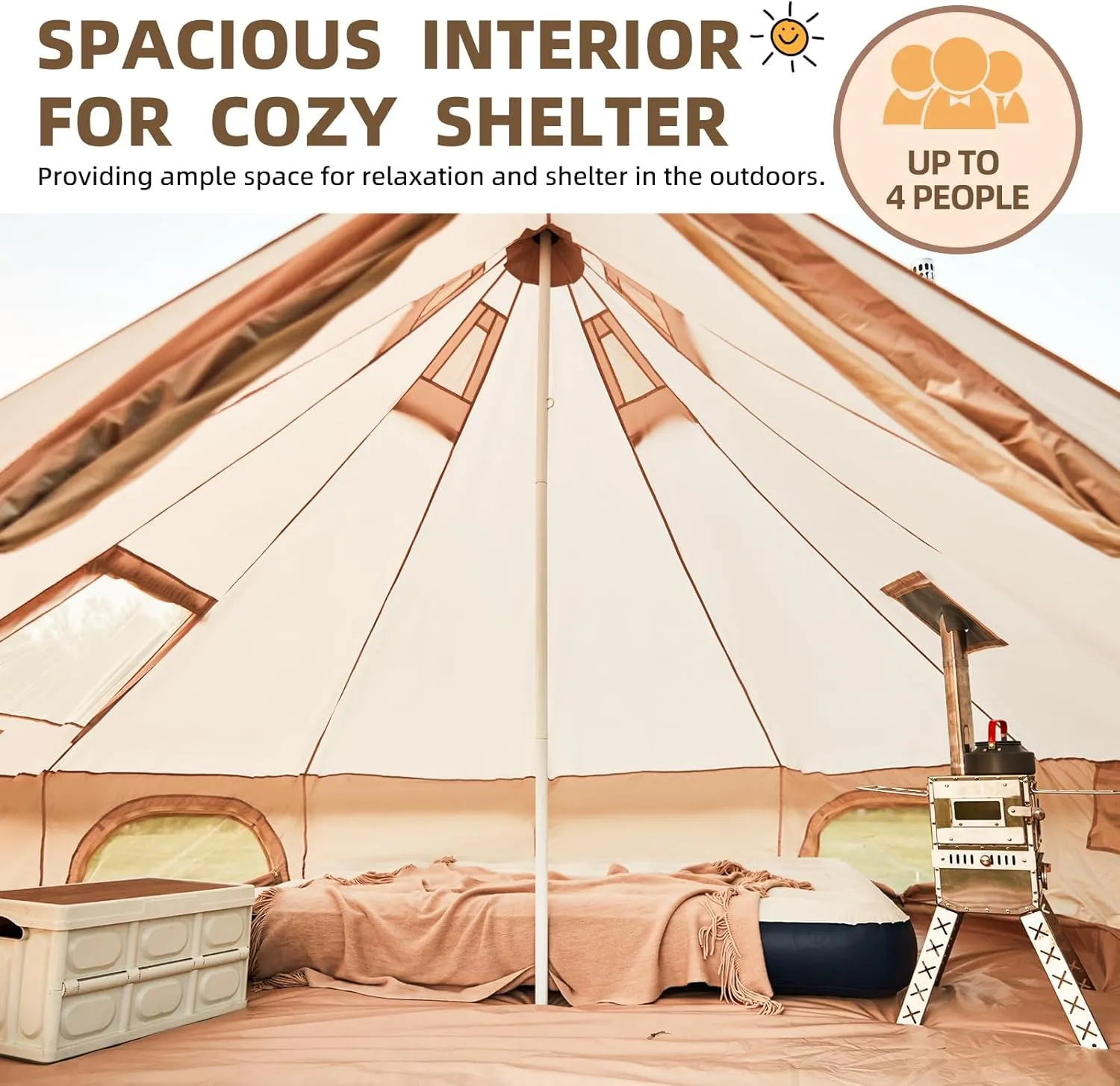 YOLENY Bell Ten 4/6/8/10 Person 4 Season, Yurt Tent Waterproof Glamping Tents w/Stove Jack for Family Camping Outdoor Party, Glamping Tents for Camping - 9.8/13.1/16.4FT