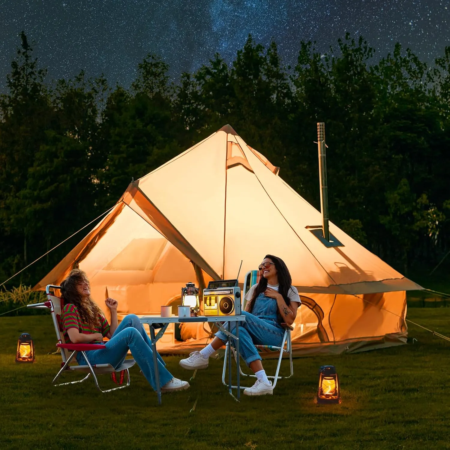 YOLENY Bell Ten 4/6/8/10 Person 4 Season, Yurt Tent Waterproof Glamping Tents w/Stove Jack for Family Camping Outdoor Party, Glamping Tents for Camping - 9.8/13.1/16.4FT