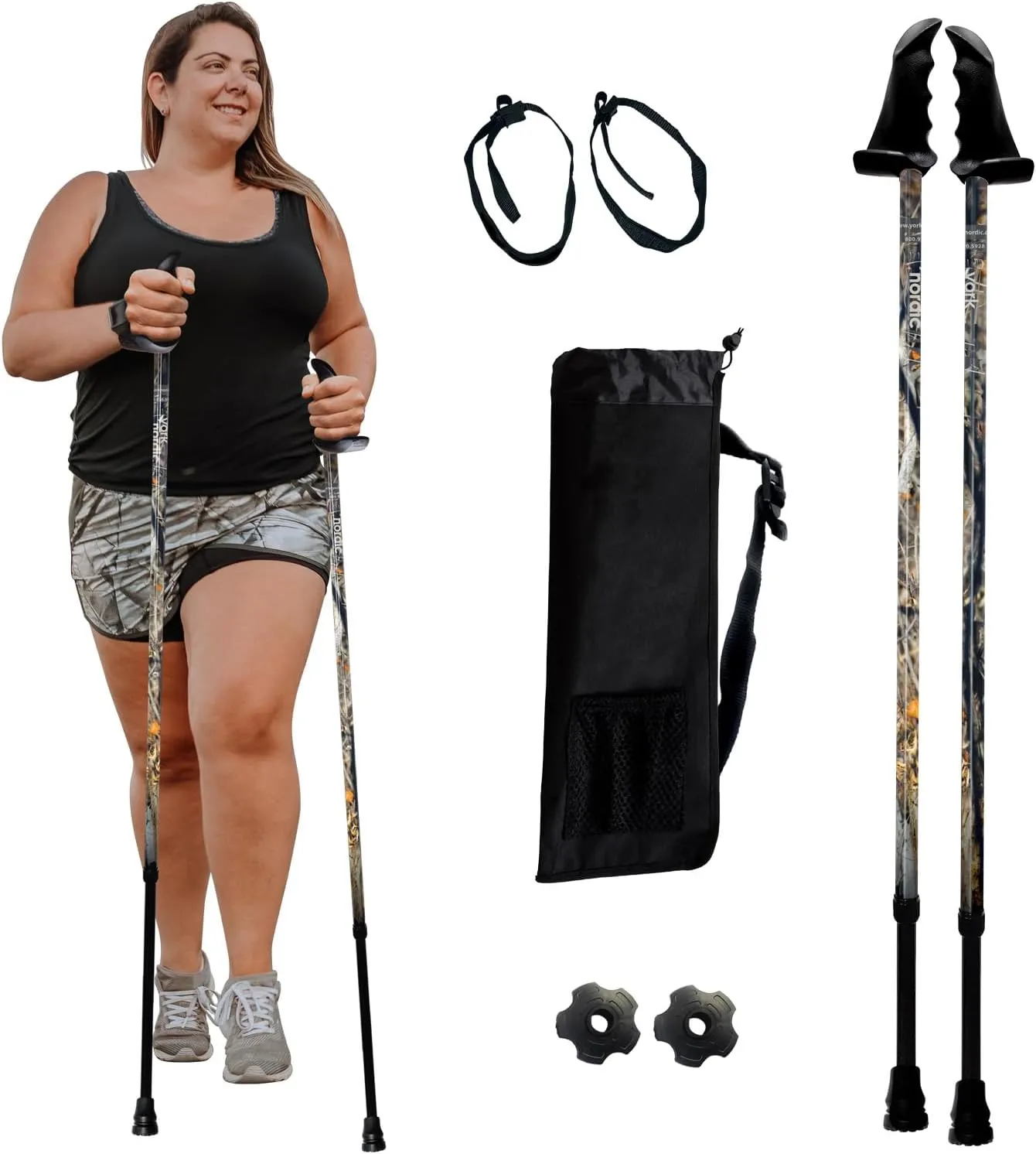 York Nordic Big and Tall Motivator Walking Poles for Balance and Rehab - 2 Pieces - Strong Push Button Locks, Detachable Rubber Feet, Travel Bag - for Heights 4' up to 7' feet and Weights up to 500lbs