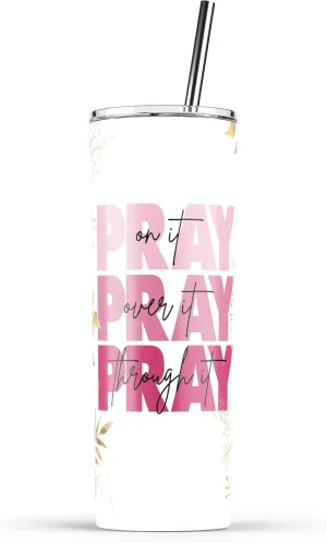 YouNique Designs Christian Coffee Tumbler with Straw and Lid, 20 Oz, Insulated Stainless Steel Skinny Tumbler for Women, Bible Tea Tumbler, Religious Water Tumbler Cup