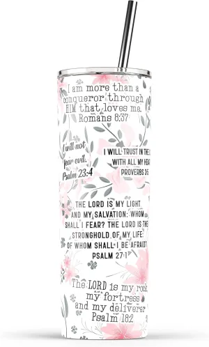 YouNique Designs Christian Tumblers for Women with Lid and Straw - 20 Oz, Christian Gifts for Women, Religious Gifts for Women, Christian Travel Mug, Stainless Steel Insulated Skinny Water Tumbler