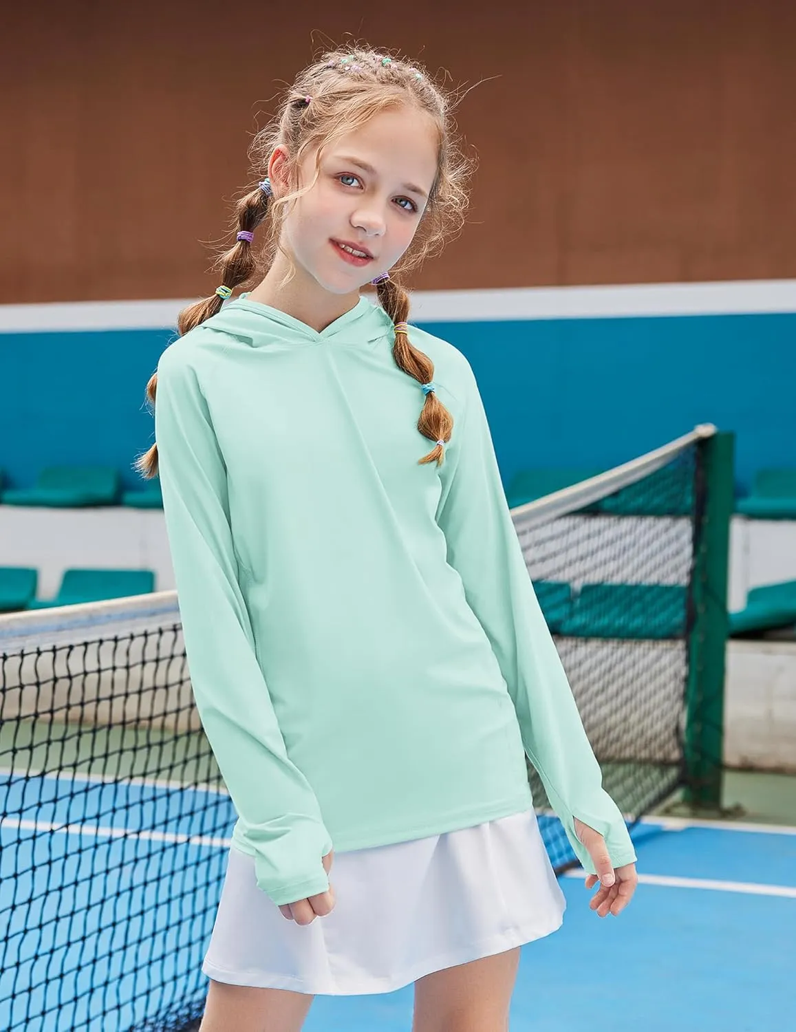 Zaclotre Kids UPF 50  Sun Shirt Girls Quick Dry Sun Protection Clothing Athletic Hoodie with Thumbholes