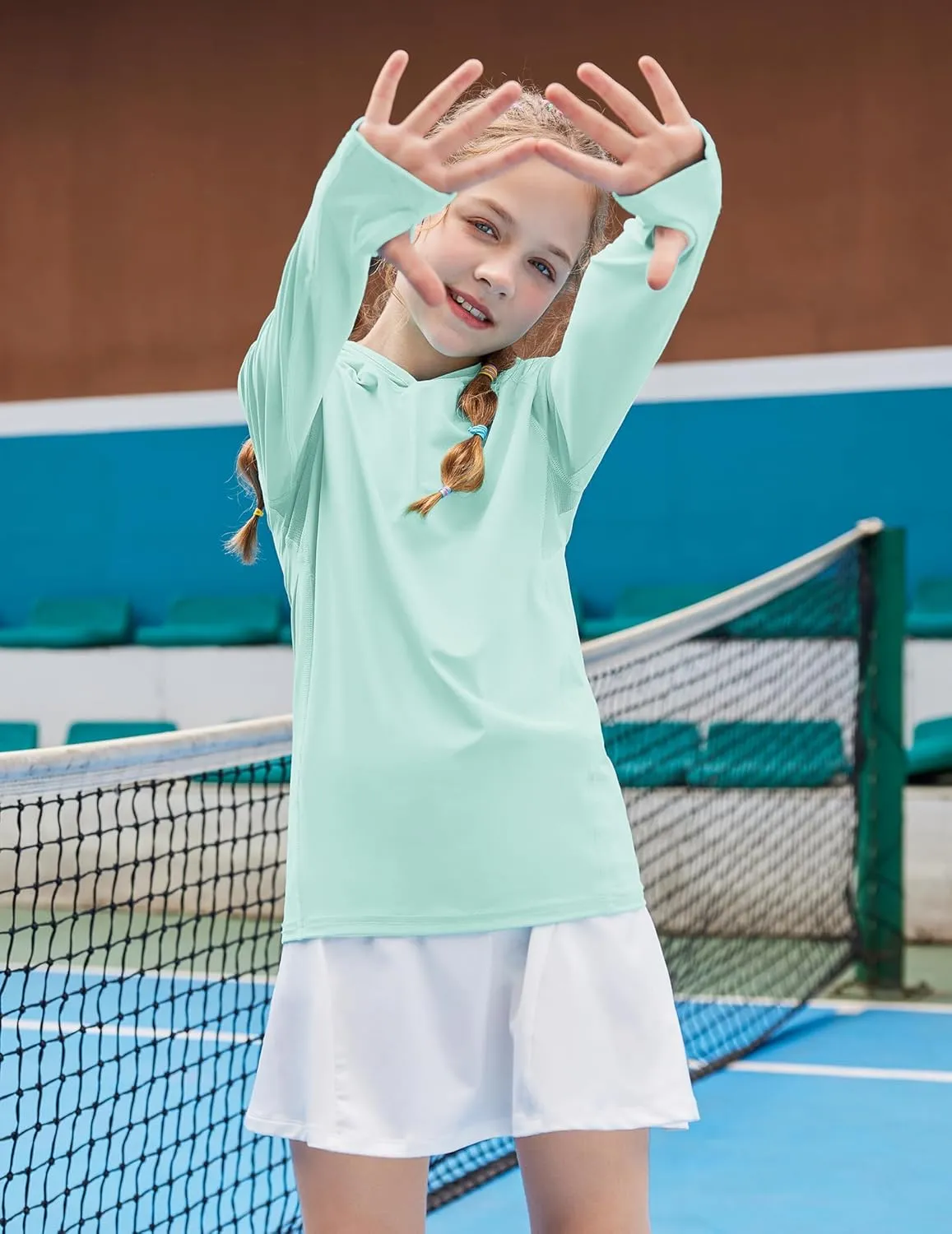 Zaclotre Kids UPF 50  Sun Shirt Girls Quick Dry Sun Protection Clothing Athletic Hoodie with Thumbholes
