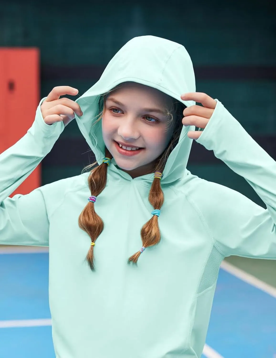 Zaclotre Kids UPF 50  Sun Shirt Girls Quick Dry Sun Protection Clothing Athletic Hoodie with Thumbholes