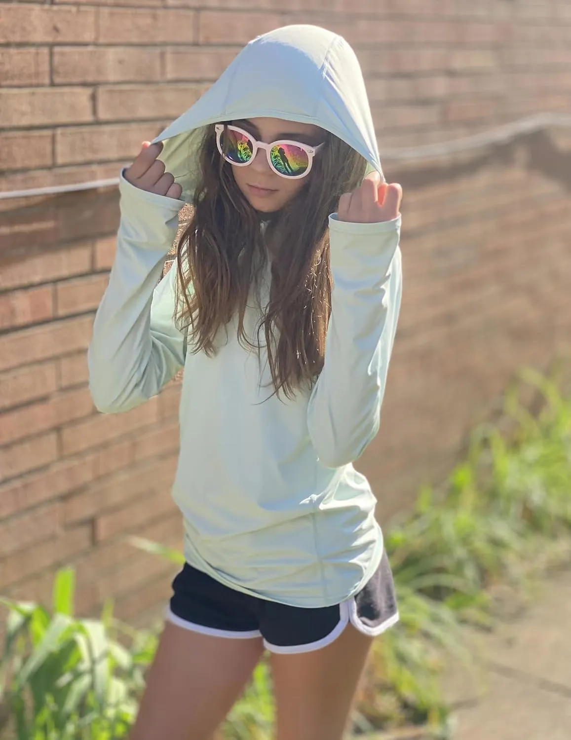 Zaclotre Kids UPF 50  Sun Shirt Girls Quick Dry Sun Protection Clothing Athletic Hoodie with Thumbholes