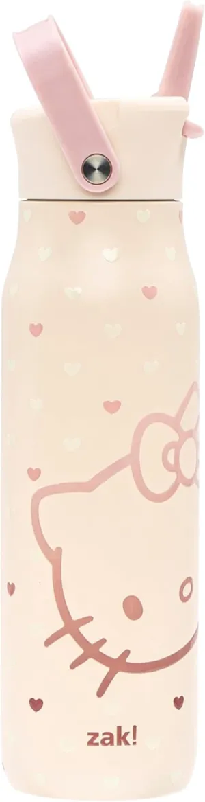 Zak Designs Sanrio Hello Kitty Harmony Water Bottle for Travel or At Home, 32oz Stainless Steel is Leak-Proof When Closed and Vacuum Insulated with Straw Lid, Carry Handle, and 3D Artwork