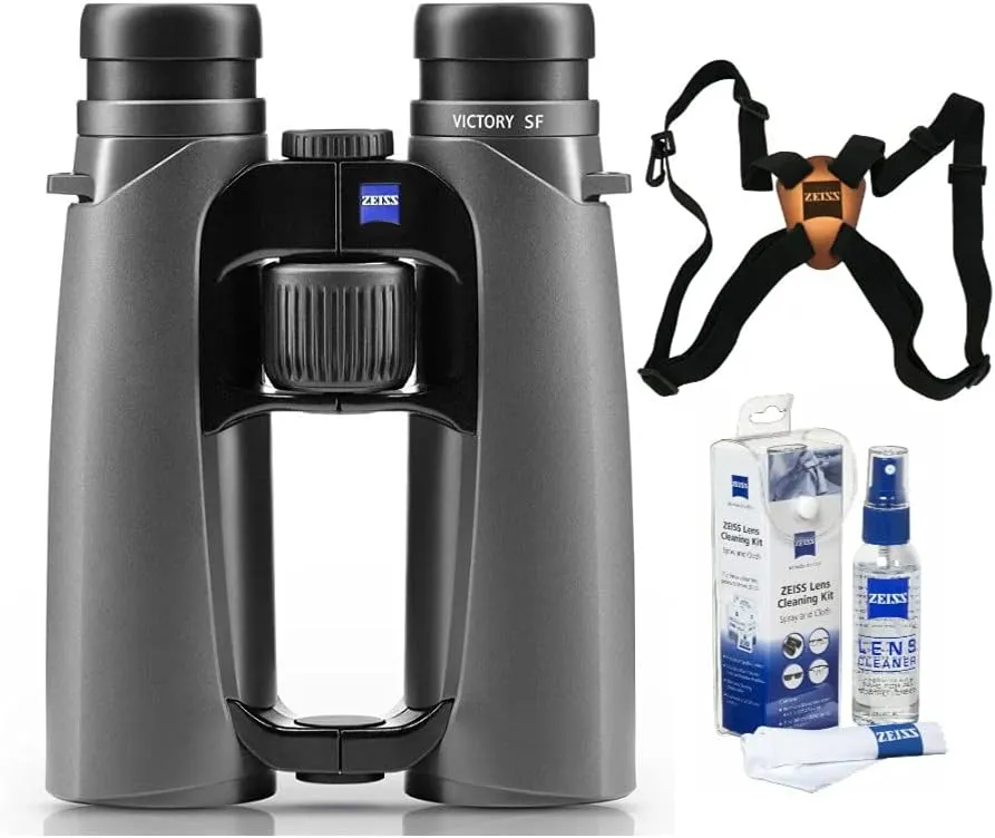 Zeiss 8x42 Victory SF Binoculars (Black) with Harness and Cleaning Kit Bundle (3 Items)