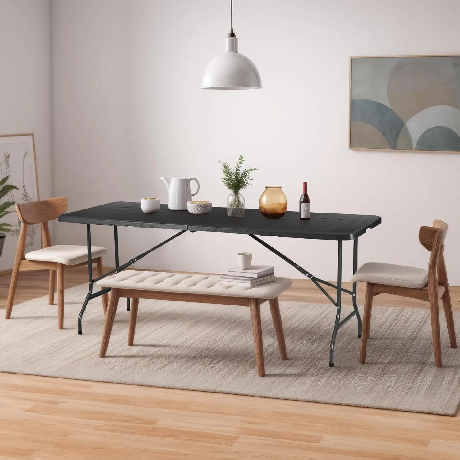 ZENY 6ft Portable Folding Table Plastic Indoor Outdoor Picnic Party Camp Dining Table with Handle (Black, 71" x 27")