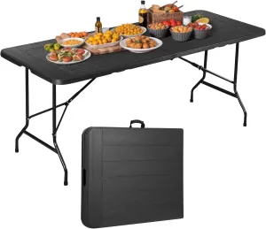ZENY 6ft Portable Folding Table Plastic Indoor Outdoor Picnic Party Camp Dining Table with Handle (Black, 71" x 27")
