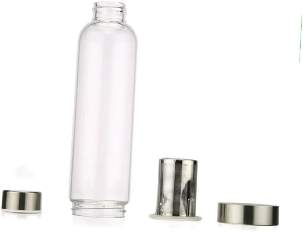 Zerodeko Borosilicate Glass Water Bottle with Gray Carry Bag Portable Insulated Design for Hot Cold Beverages for Travel Fitness Office Outdoor Activities
