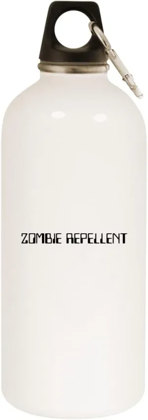 Zombie Repellent - 20oz Stainless Steel Water Bottle with Carabiner, White, NEWUS-C-07-24-05-000862-04-30-19-20