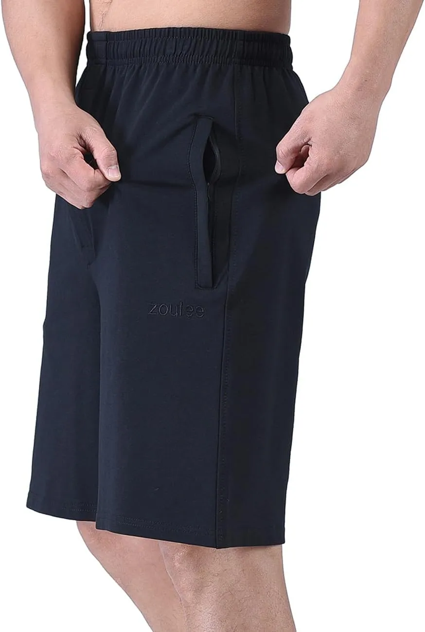 Zoulee Men's 9" Lightweight Jersey Shorts Front Zipper