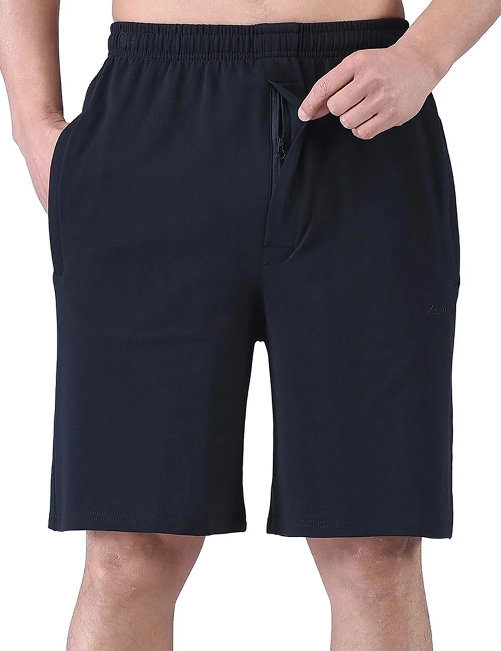 Zoulee Men's 9" Lightweight Jersey Shorts Front Zipper