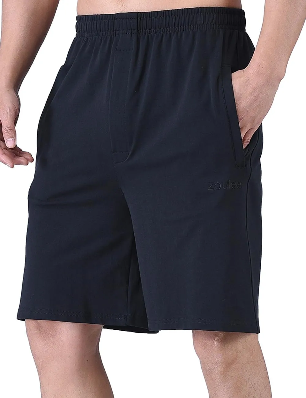 Zoulee Men's 9" Lightweight Jersey Shorts Front Zipper