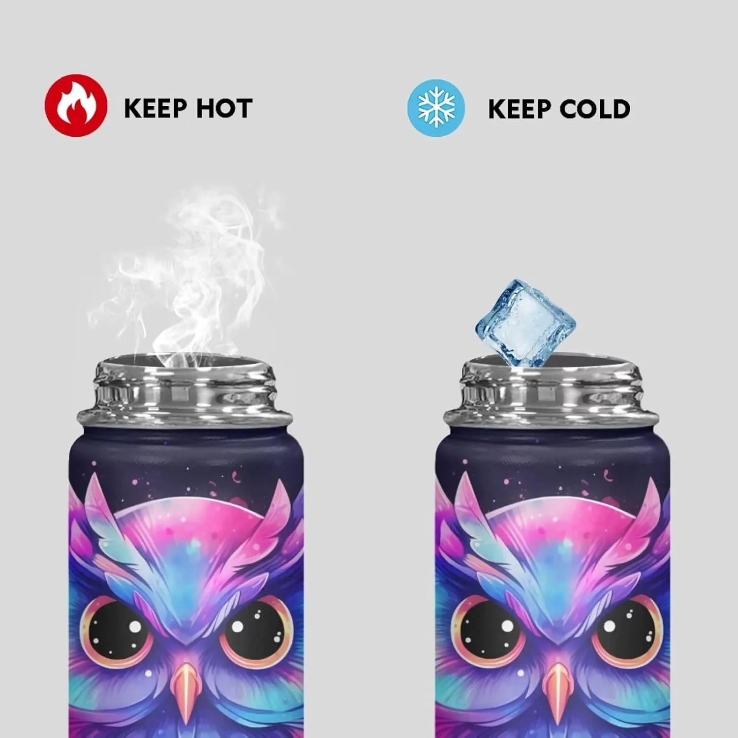 ZOUTAIRONG Galaxy Owl Water Bottle 20 oz for Girls Insulated Water Bottles with Handle Flask Wide Mouth Bottle Vacuum Stainless Steel Metal Water Bottle for Sports, Gym, Office Cute Animal