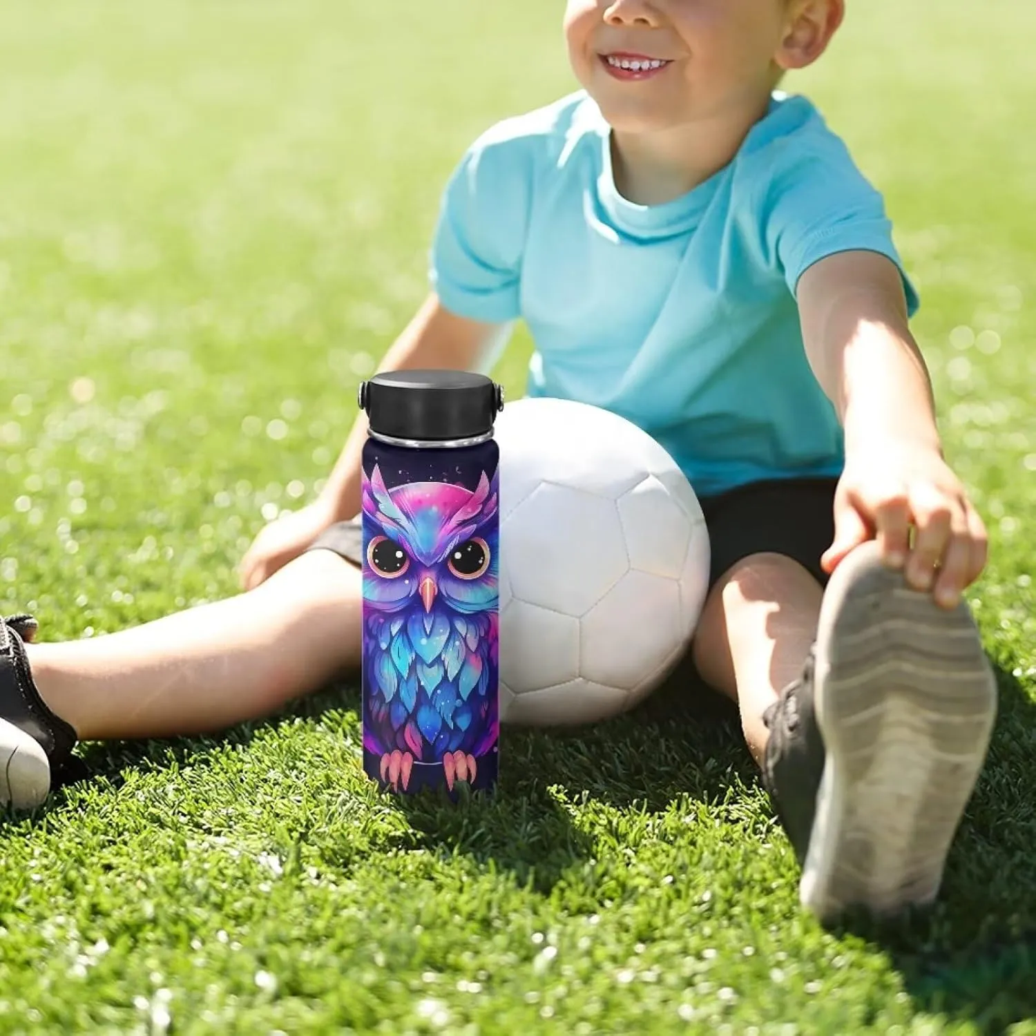 ZOUTAIRONG Galaxy Owl Water Bottle 20 oz for Girls Insulated Water Bottles with Handle Flask Wide Mouth Bottle Vacuum Stainless Steel Metal Water Bottle for Sports, Gym, Office Cute Animal