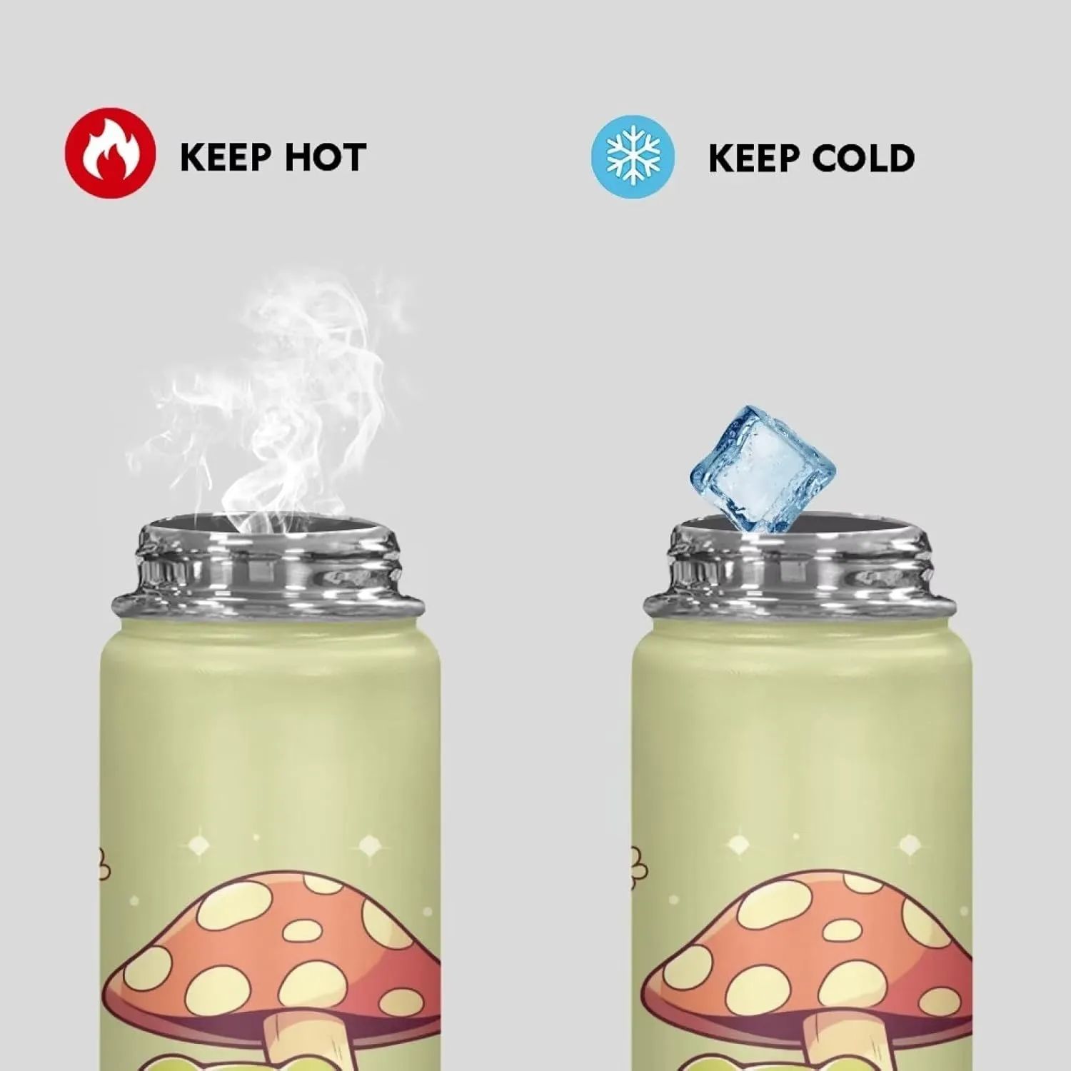 ZOUTAIRONG Mushroom Frog Insulated Water Bottles with Handle Stainless Steel Metal Water Bottle, Cold & Hot Water Bottle 20 oz, Leak Proof Travel Cup, Wide Mouth Flask Western Black and White