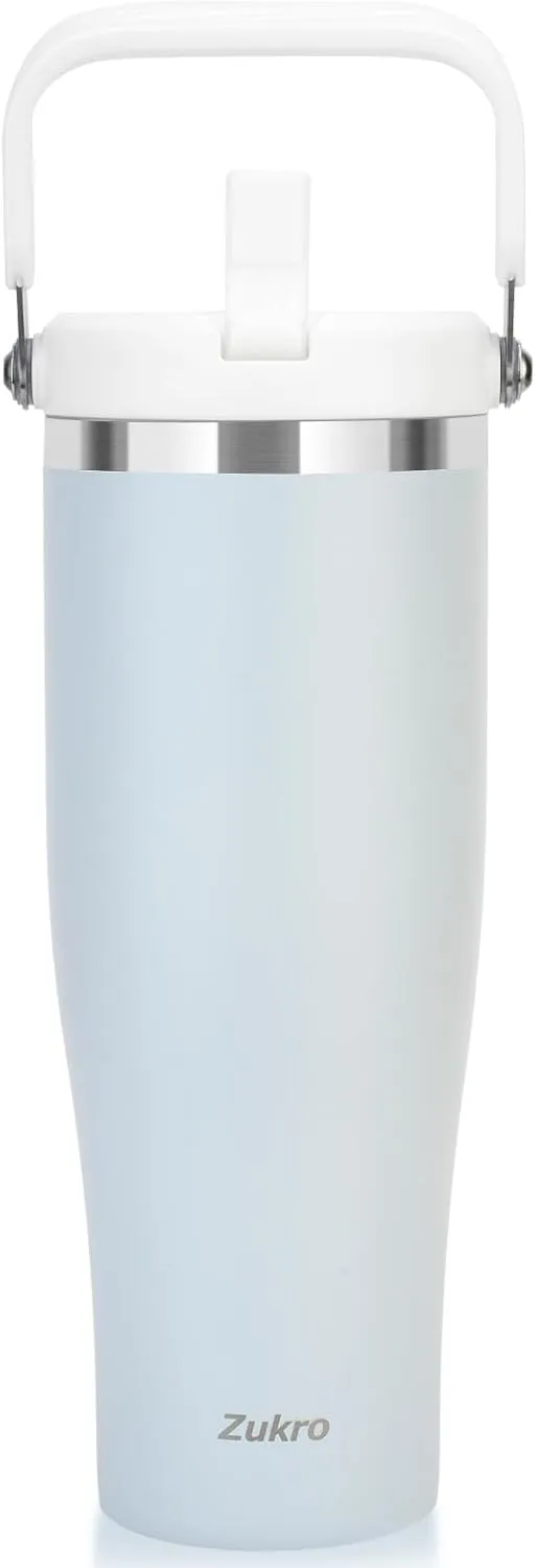Zukro 50 OZ Tumbler With Flip Straw |Stainless Steel Water Jug With Top Handle For Gym, Outdoors, Car |Large Leak Proof Triple-wall Vacuum Insulated Water Bottle Keeps Cold 34 Hours & Easy Carry