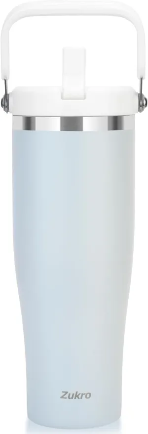 Zukro 50 OZ Tumbler With Flip Straw |Stainless Steel Water Jug With Top Handle For Gym, Outdoors, Car |Large Leak Proof Triple-wall Vacuum Insulated Water Bottle Keeps Cold 34 Hours & Easy Carry